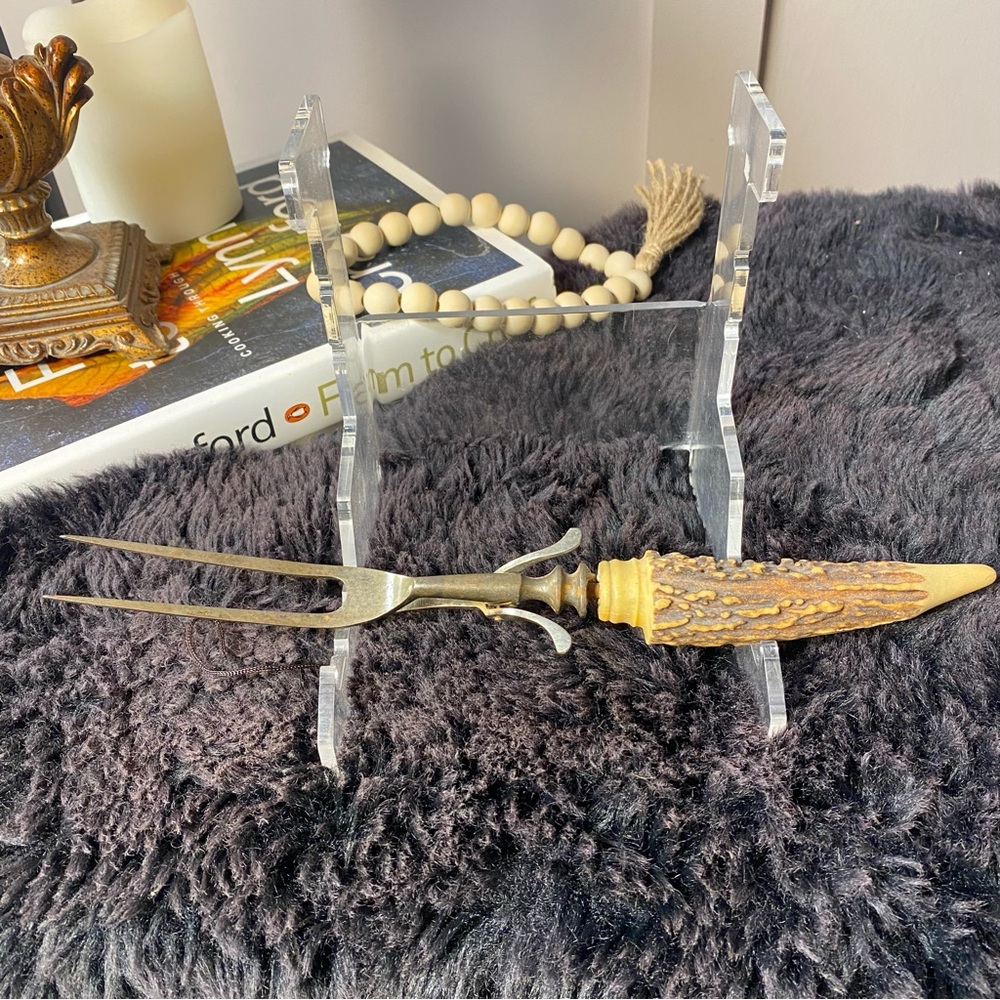 19th Century Carving Stag Horn Handle Ornate 12 in.